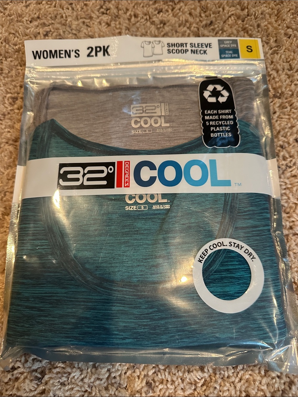 32° Cool Women’s Small Short Sleeve Scoop Neck 2-Pack – Teal & Gray